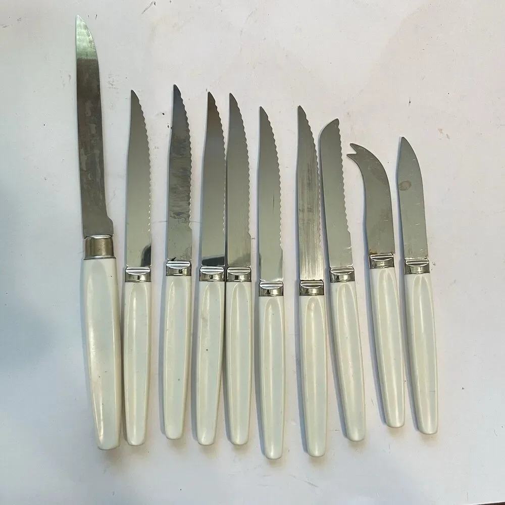 Caravelle Regent Sheffield 10 Pc Knives Blue Snowflake Starburst Pattern